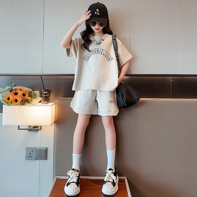 FC24040711女童夏裝2024新套裝兒童洋氣炸街童裝運動服大童短袖兩件套夏季(9-12天到貨)