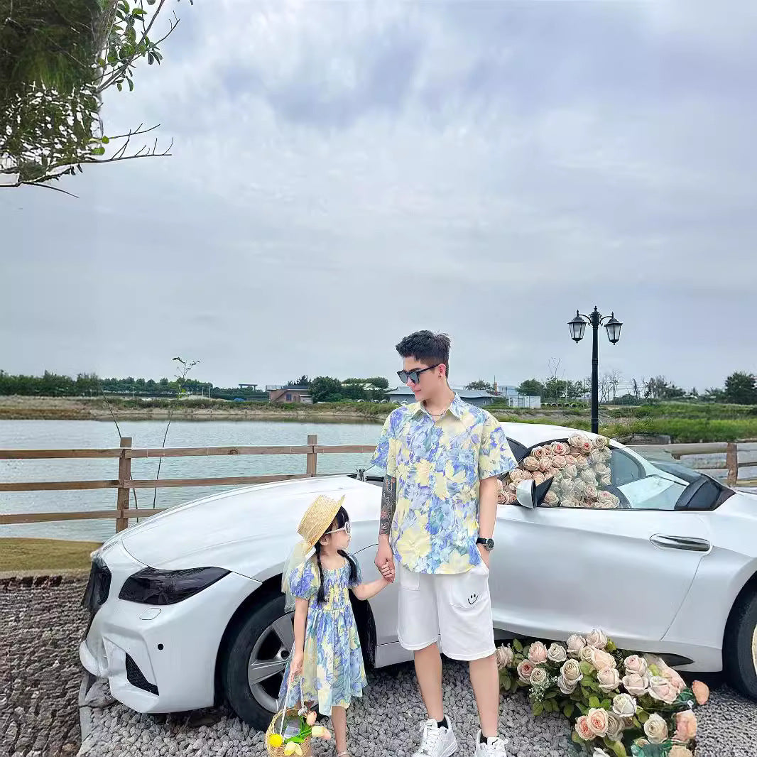 L25041704法式母女洋裝2025夏季新款一家三口親子裝度假風夏裝碎花裙