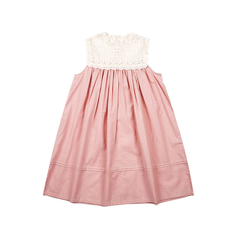 Z240328女童公主裙夏季新款韓版蕾絲繡花無袖背心裙低中小童