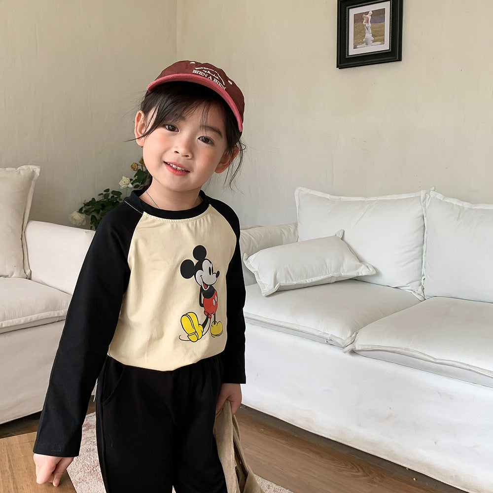 J23092120韓國童裝2023新款男女童長袖t恤春秋兒童可愛打底衫卡通內搭上衣
