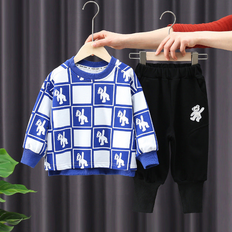 F23090704男童春裝套裝2023新款春秋季網紅衣服兒童帥氣時髦潮童裝