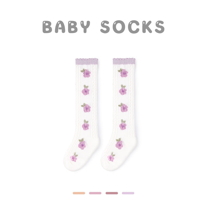 Z24032304寶寶襪子春夏網眼草莓中筒襪無骨精梳棉花邊寶寶襪子G365(2雙起批)