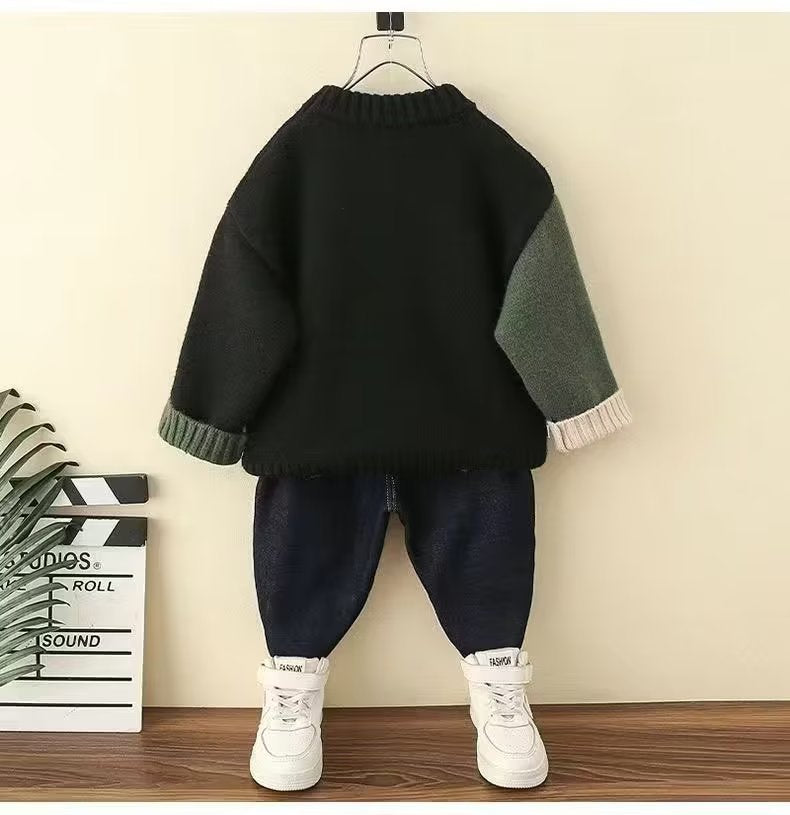 FD24010407男童毛衣秋冬新兒童冬季加絨打底衫冬款男寶寶冬裝加厚上衣