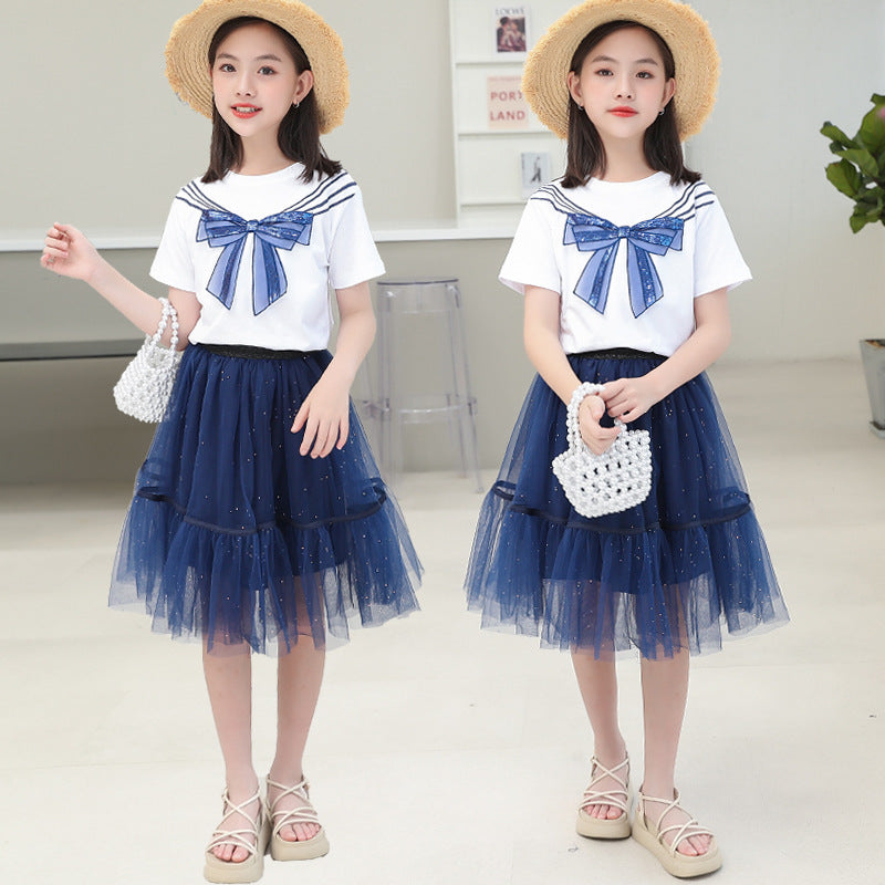 F23062214女童連衣裙夏裝2023新款夏季網紗裙子兩件套