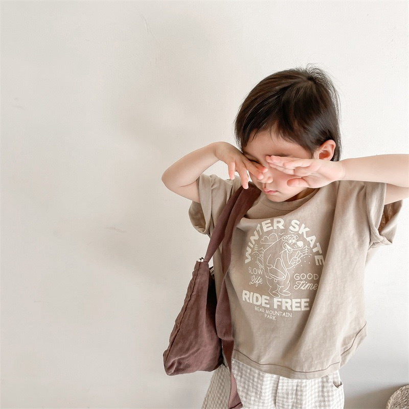 CA23072715夏季新品兒童韓版麻棉短袖T恤女童男童弧形包邊打底衫兒童