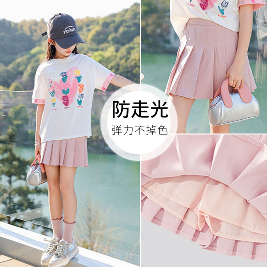Z25033116女童短裙夏季韓版洋氣女大童百褶裙夏裝兒童學院風裙子