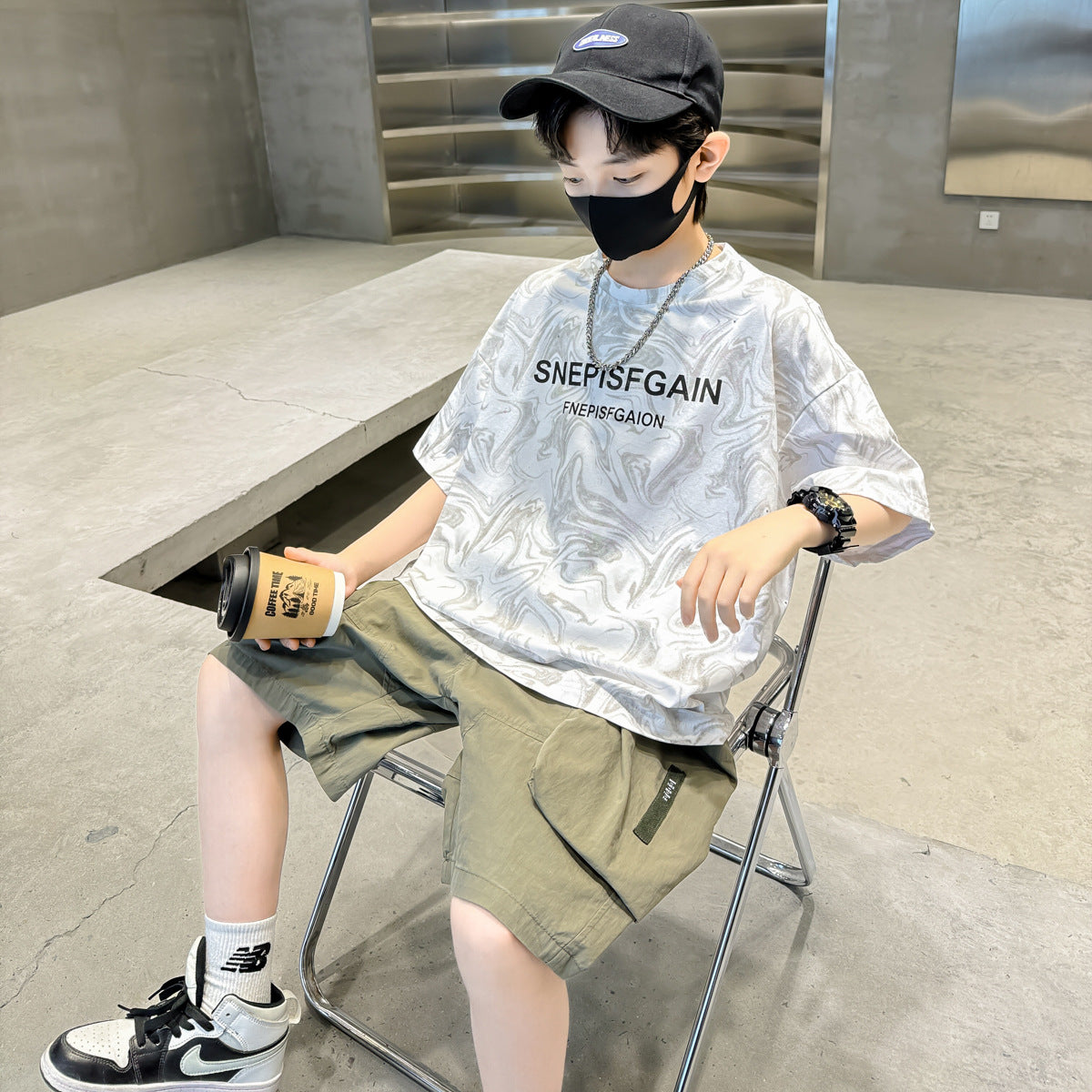 🎈精品童裝🎈FH25062707男童個性撒銀工藝T恤夏季新款大兒童裝夏款圓領短袖上衣潮