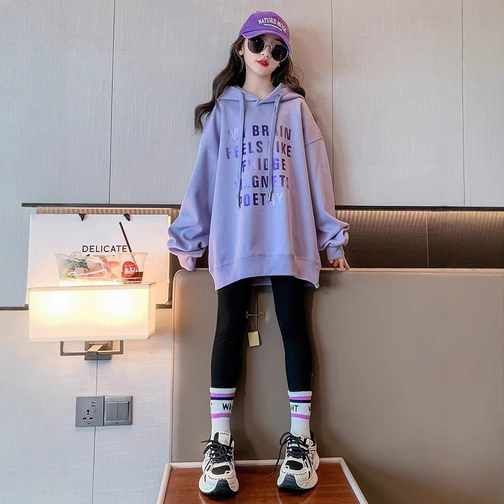 Z25010135女童加絨秋冬款中長款衛衣新款寬鬆中大童冬款加厚一體加絨上衣