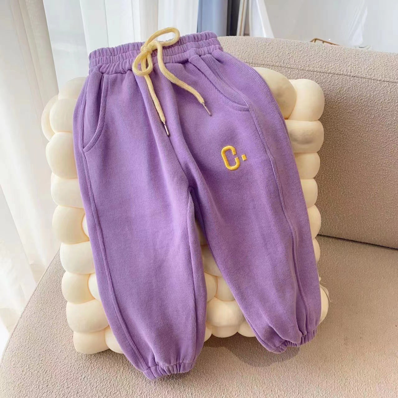 C23083102爆款-春款秋款女童小童百搭大C刺繡休閒運動長褲