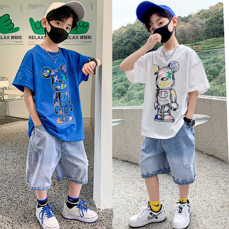 F23062204男童夏裝休閒套裝2023新款中大兒童夏季兩件套