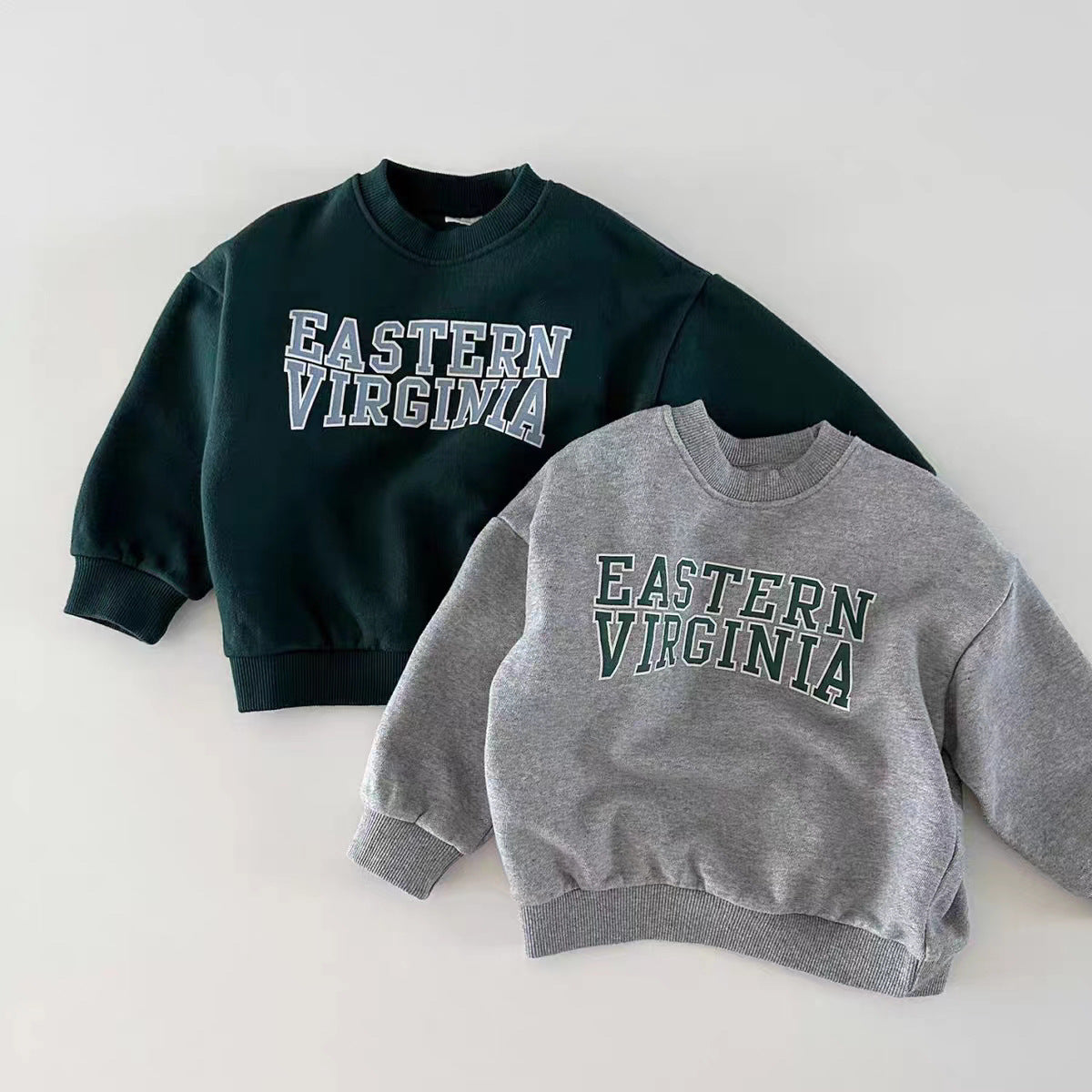 GB23091413韓版ins圓領英文字母衛衣純色百搭潮流上衣春秋款男女寶寶洋氣衫