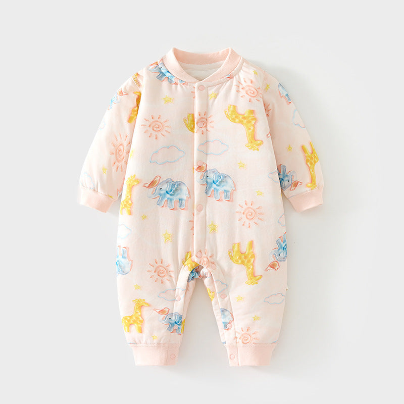 GJ25102125嬰兒40克加棉連身衣寶寶夾棉秋冬無骨哈衣薄棉加厚對開爬服兒童