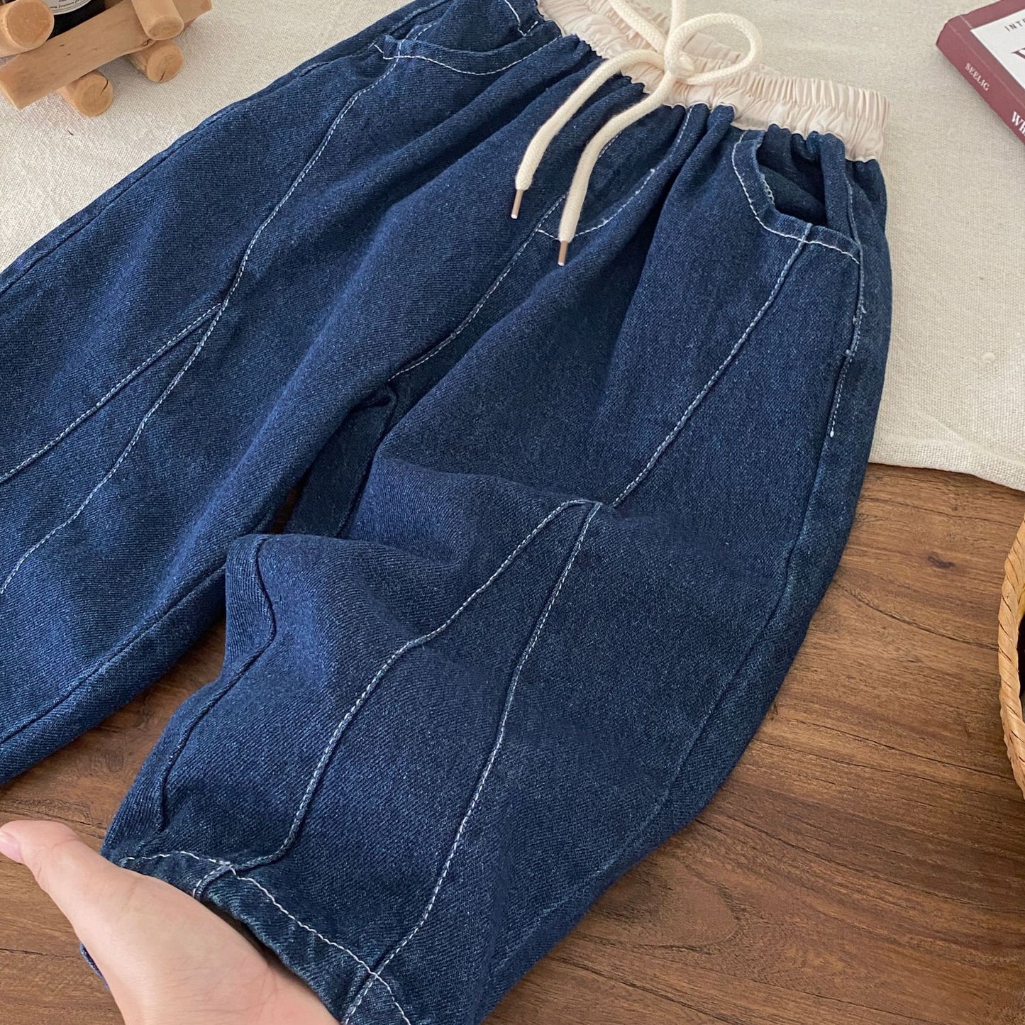 G25092502韓版童裝男童秋季褲子韓系痞帥時髦牛仔褲兒童百搭哈倫休閒褲