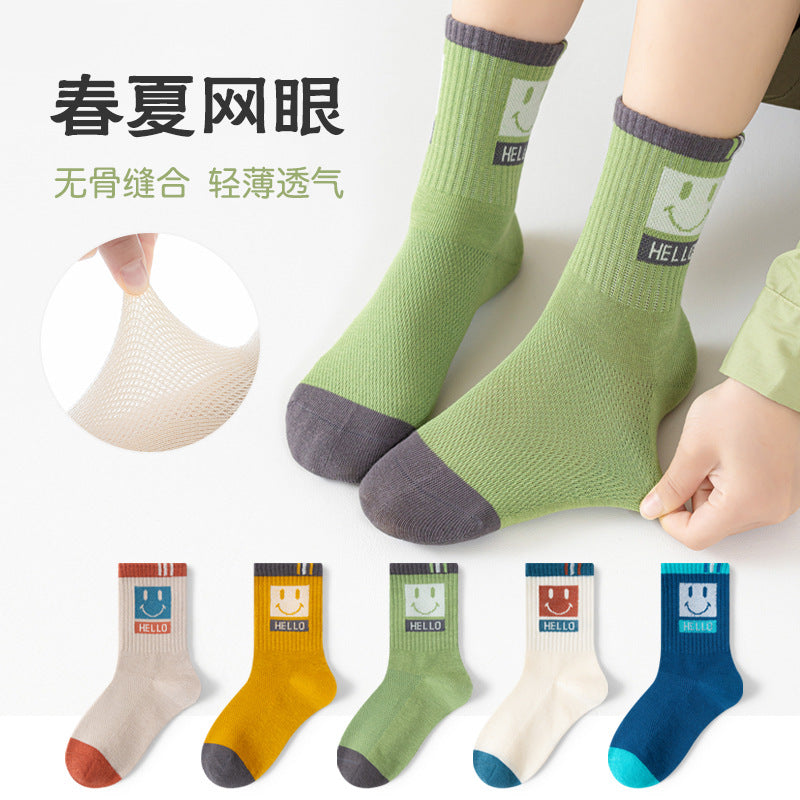 GI25073110春夏新款襪子男童精梳棉中筒襪韓系男寶襪春季網眼無骨棉襪