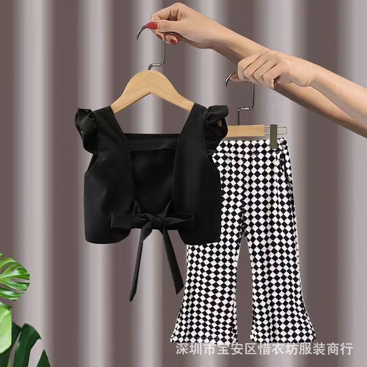 A25072301女童夏裝新款公主露背套裝女寶寶網紅兩件式