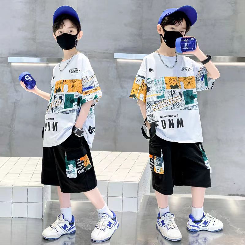 FG25053009新款兒童夏季T恤兩件組中大童休閒潮款男童夏裝短袖套裝帥氣時髦