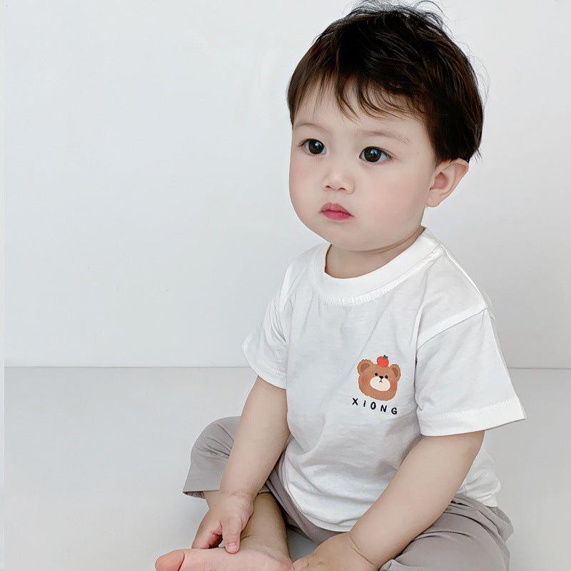 CA25052107寶寶純棉短袖夏季薄款吸汗T恤男女兒童簡約圓領半袖涼快吸汗上衣