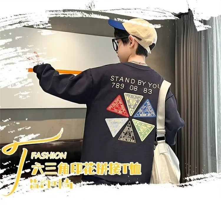 FD24010413男童衛衣春秋款2022新款洋氣兒童秋季T卹男孩中大童秋季長袖上衣t