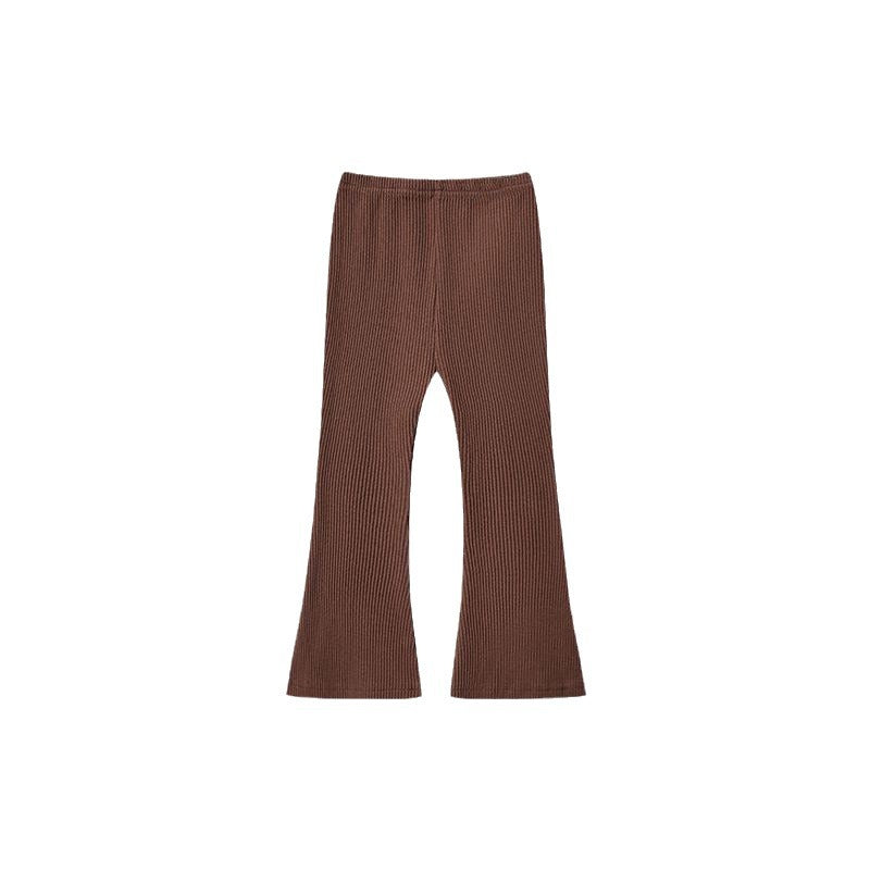 Z25030902兒童喇叭褲夏季新款兒童微喇叭褲女童冰絲坑條彈性洋氣外穿緊身褲