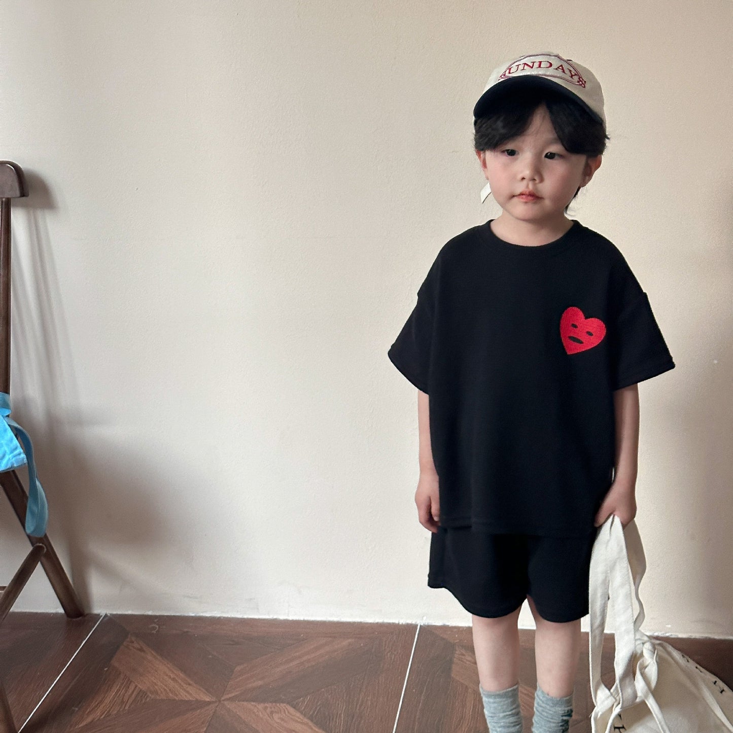 Z25020917兒童運動套裝華夫格夏季男童2025新款女童休閒小寶寶短袖夏裝