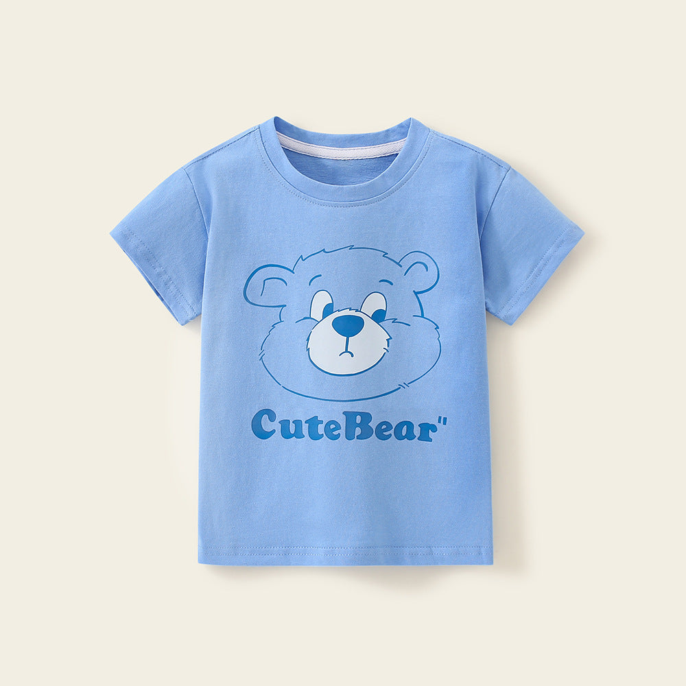 CA24042815男童T恤2024夏新季兒童中小童印花T恤寶寶韓版可愛小熊棉質上衣