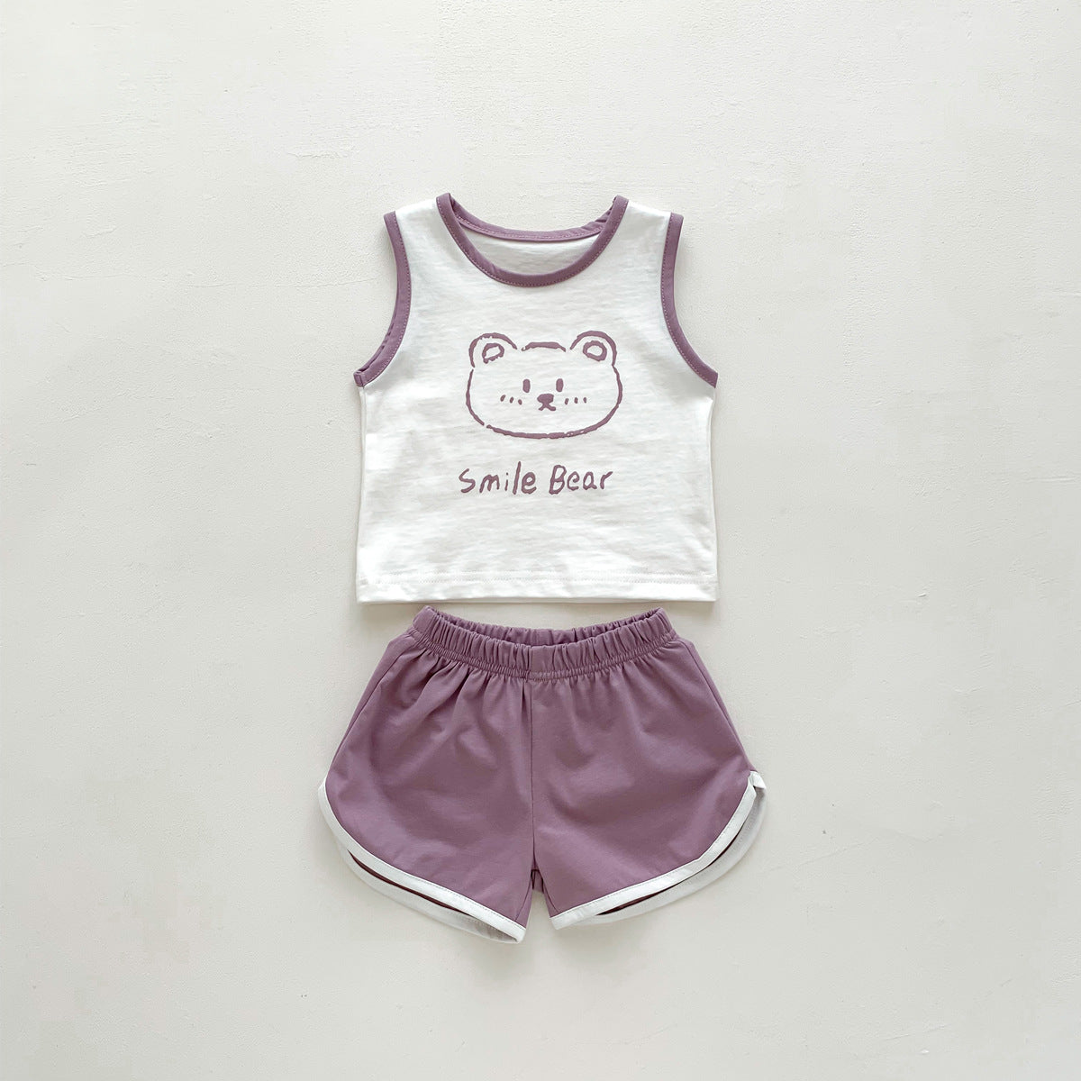G23051620男女童夏季薄款背心短褲套裝-卡通熊印花無袖兩件套裝
