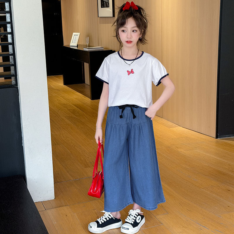 FE24070109中大童女孩夏季套裝童裝女2024年新款休閒兩件套韓系穿搭(9-12天到貨)