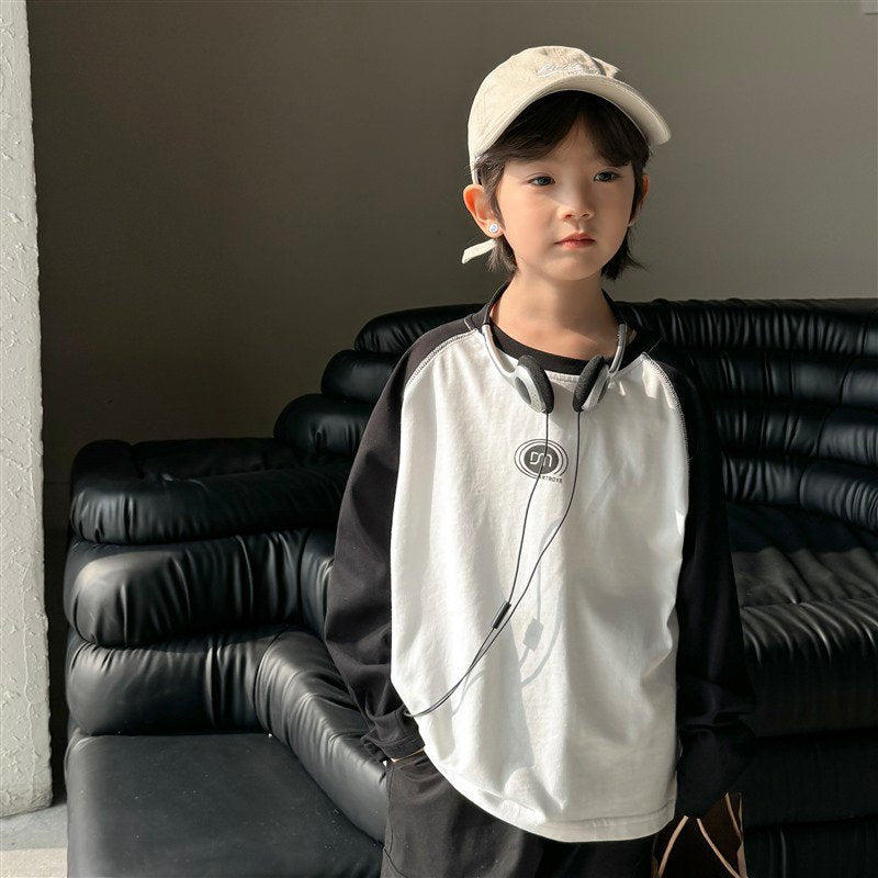 GJ25082723男童春秋新款童裝長袖T卹兒童韓版純棉秋裝衣服插肩袖
