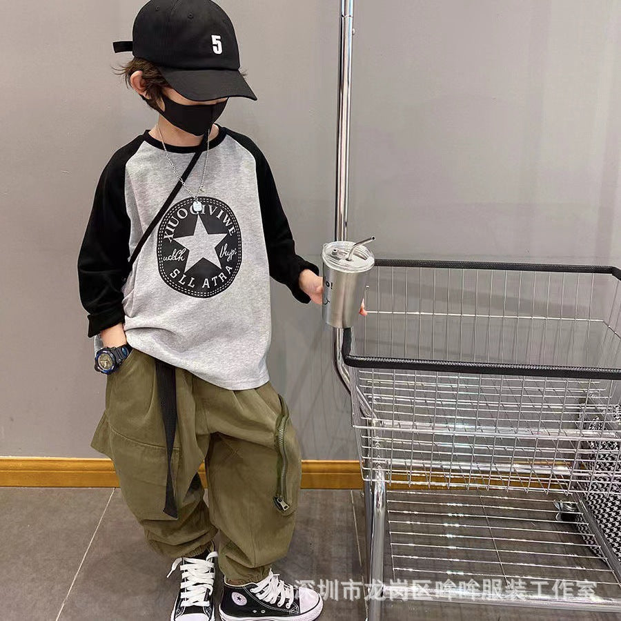 Z25030925  100%純棉兒童長袖春秋男童潮流韓版上衣T恤中小童爆款外穿插色衫