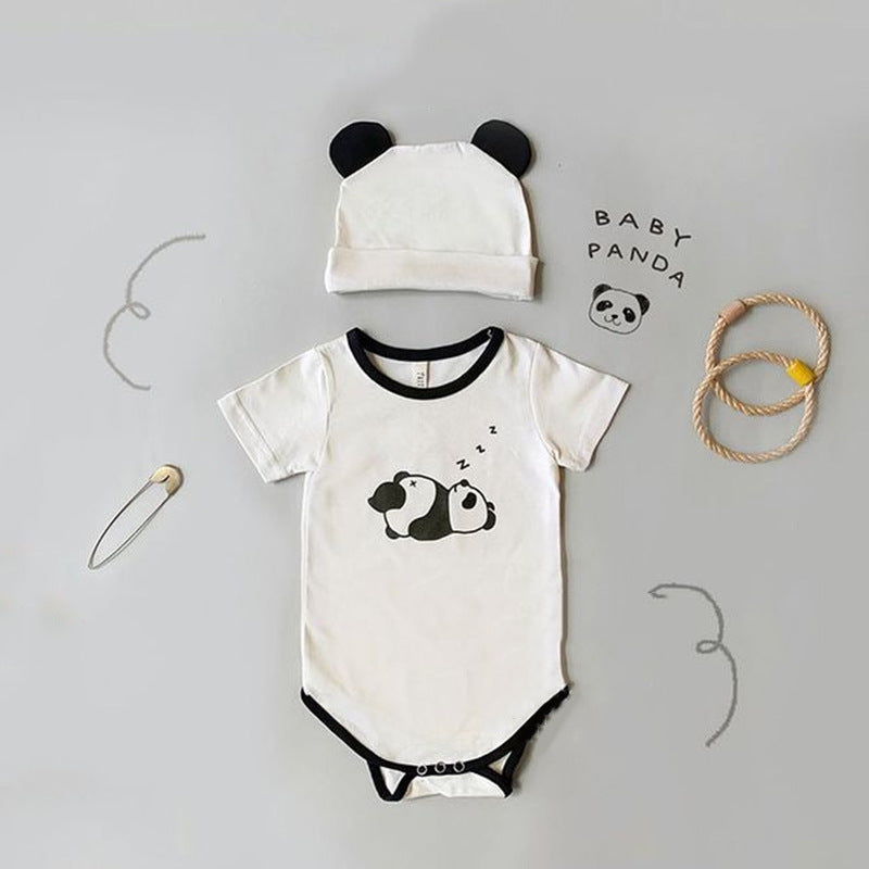 K23062917 ins夏季韓國童裝嬰兒連體衣男女寶寶印花三角爬服嬰童哈衣包屁衣