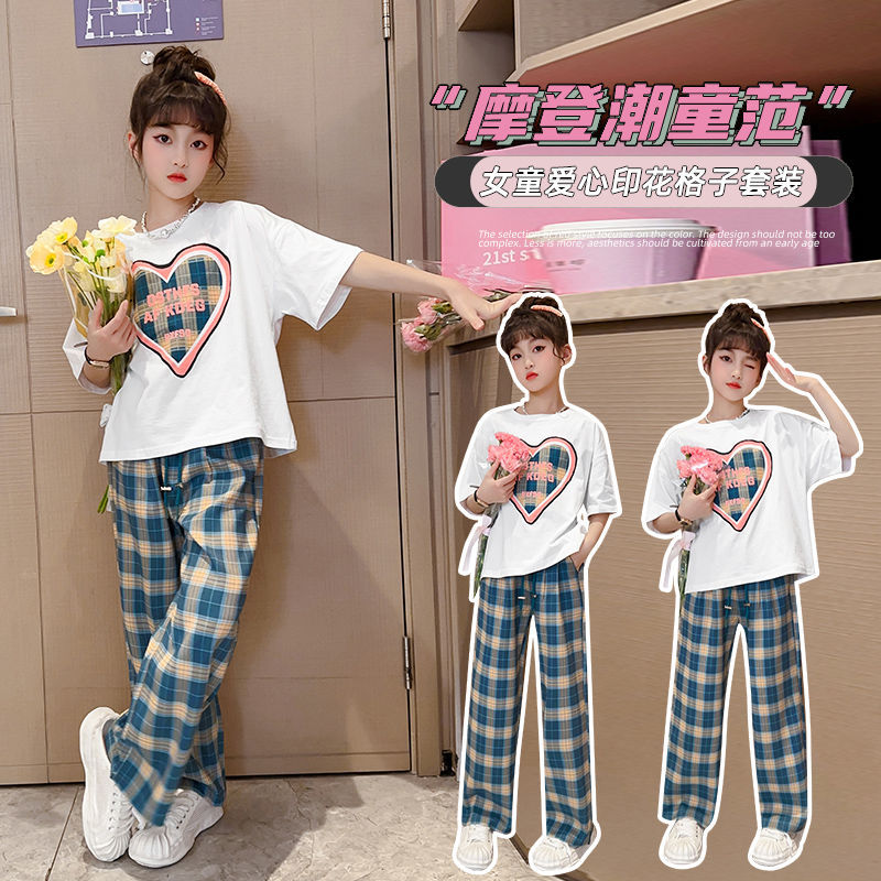 FC24040712女孩夏裝套裝2024新款兒童時尚洋氣夏款運動服大童夏季短袖兩件套(9-12天到貨)