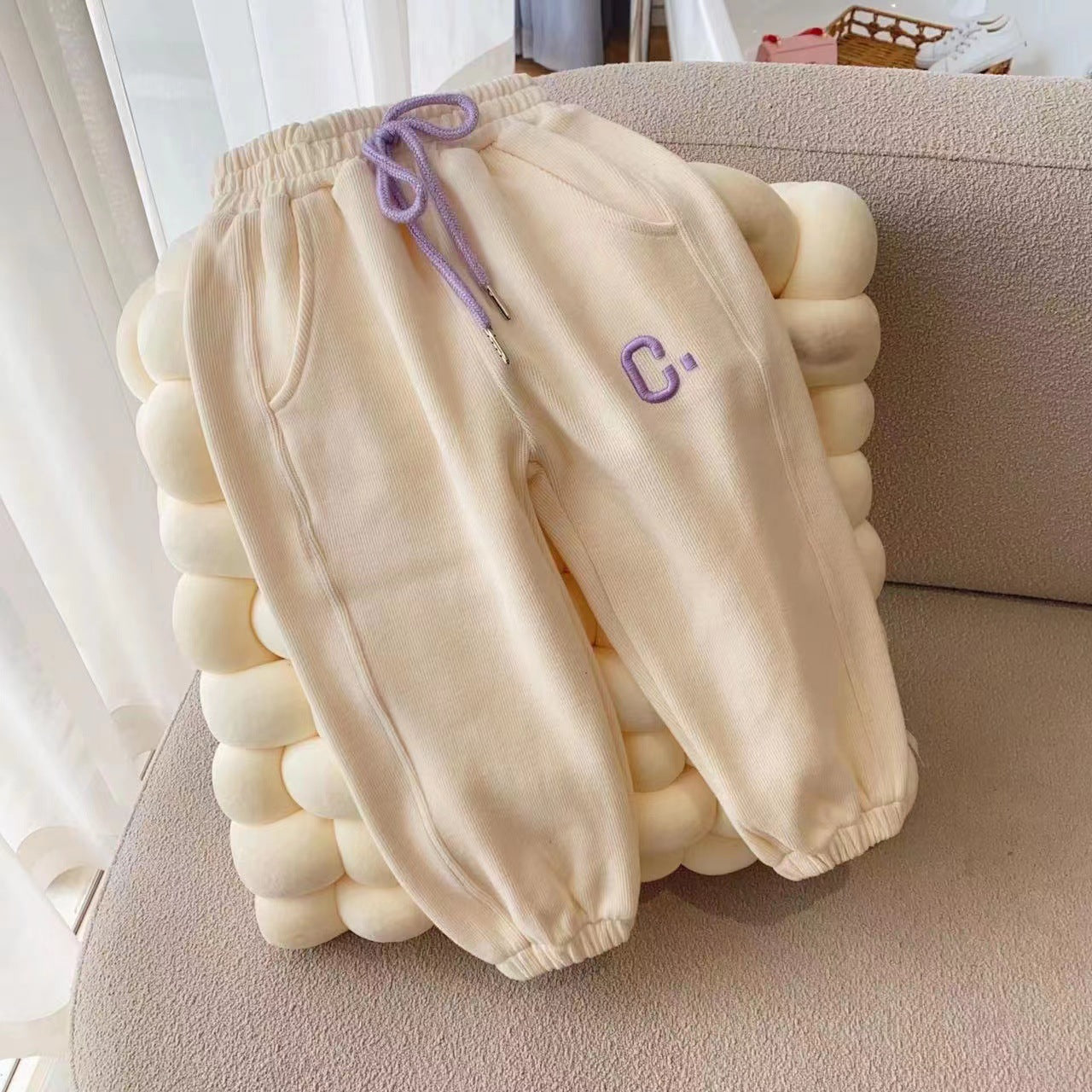C23083102爆款-春款秋款女童小童百搭大C刺繡休閒運動長褲