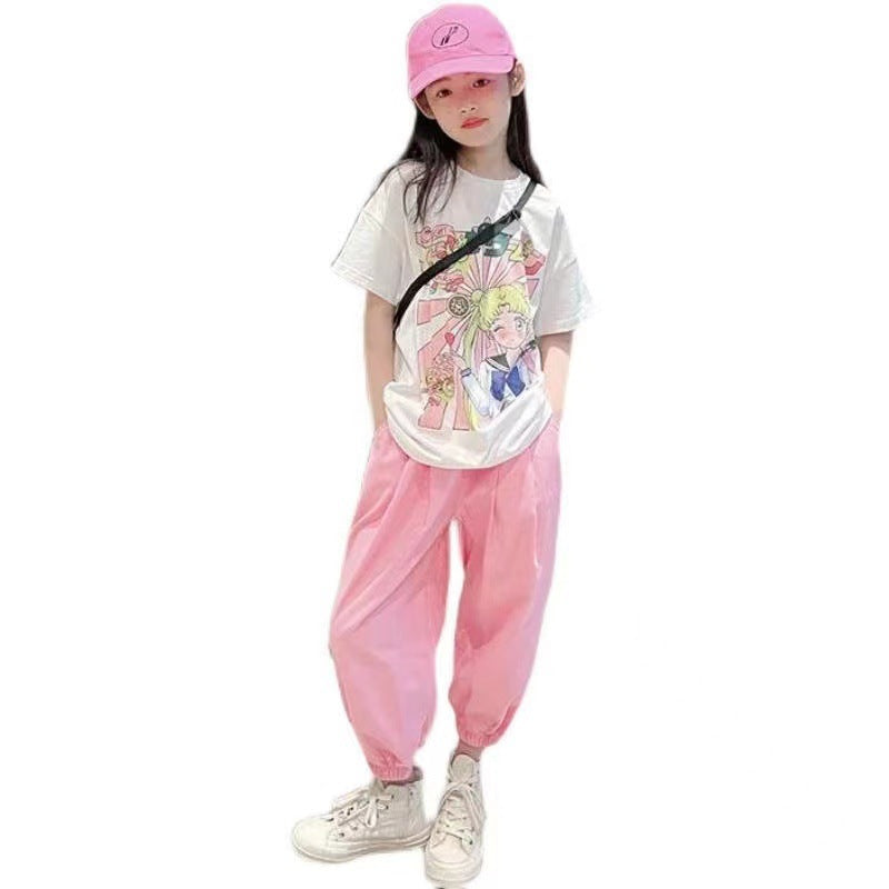 FG25053010美少女戰士童裝韓版中大童女童夏裝短袖九分褲套裝潮流兩件套兒童