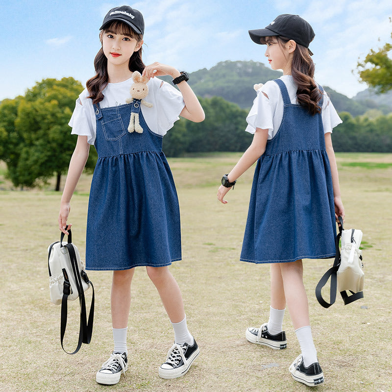 FE24070102夏季中大童短袖工裝褲套裝運動風雙色可選套頭衫兩件套批發(9-12天到貨)