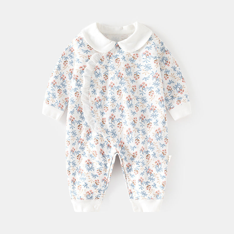 GJ25102102嬰兒春秋連身衣寶寶無骨長袖家居純棉爬服女嬰幼兒兒童印花對門哈衣