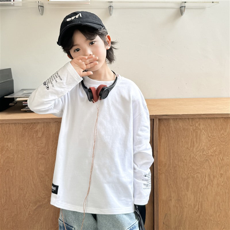 GJ25082706男童T恤長袖春秋新款大童上衣2025秋裝兒童純棉打底衫童裝