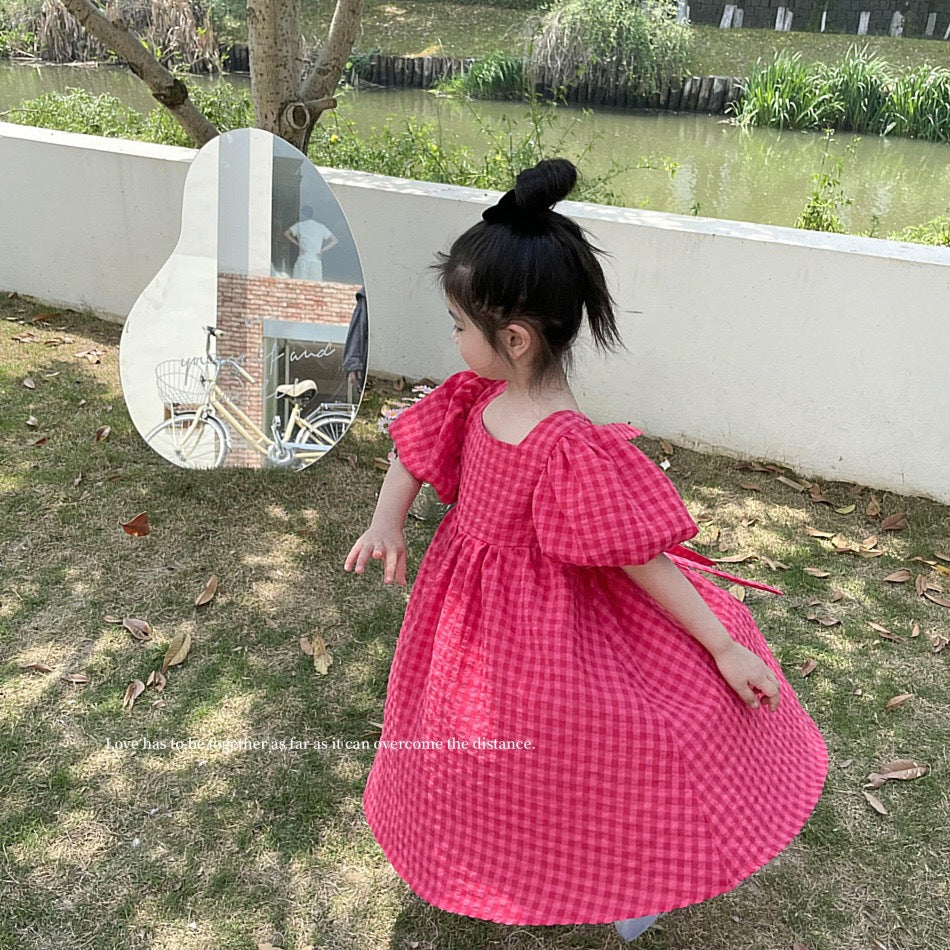 C24061601韓國童裝女童洋裝女童小女孩夏季洋氣蝴蝶結露背兒童公主裙