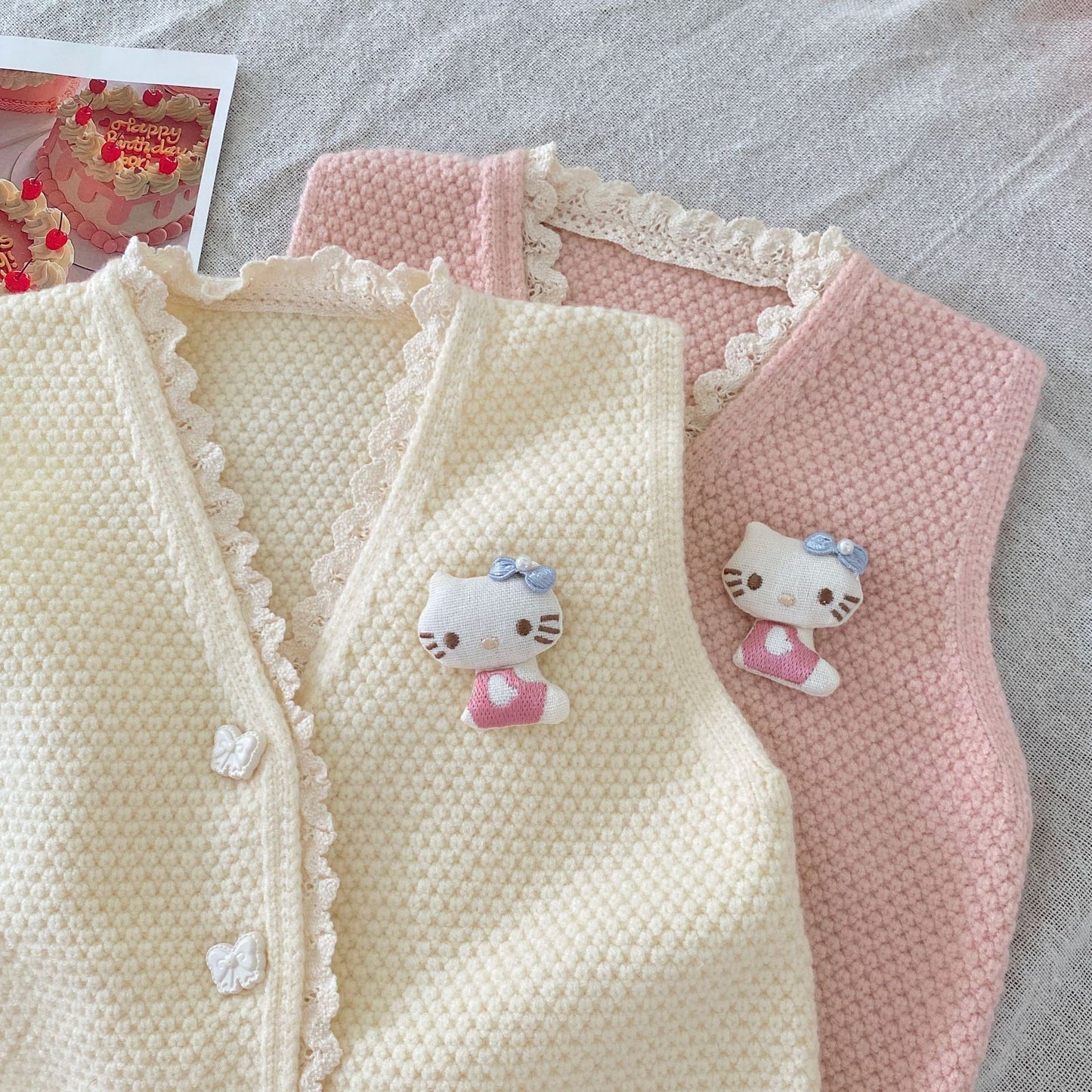 G25092506秋冬新款坎肩V領疊穿開襟背心純色蕾絲邊馬甲女針織衫百搭毛