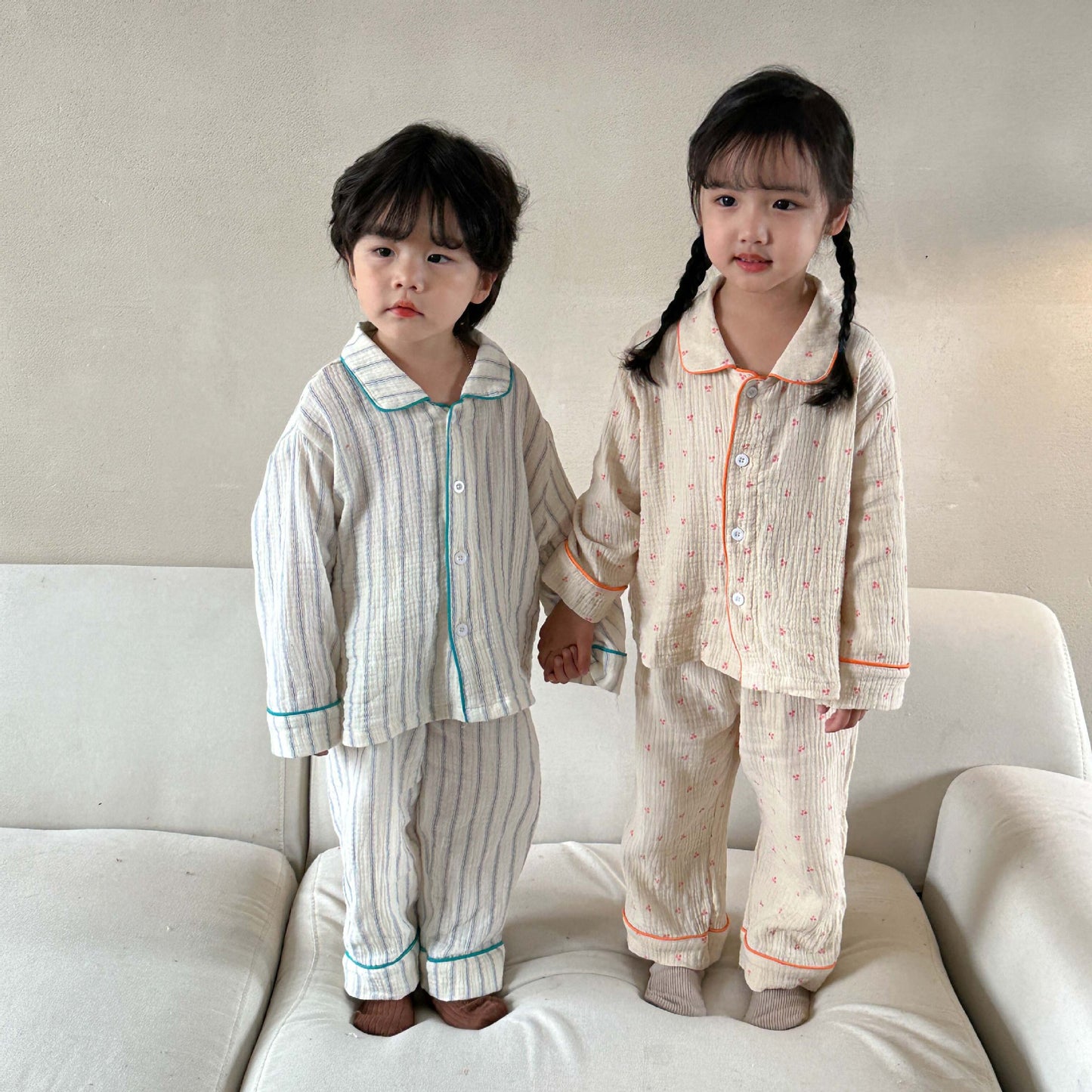 Z25020910兒童睡衣女童-新秋季純棉紗布寶寶長袖套裝女童男童家居服