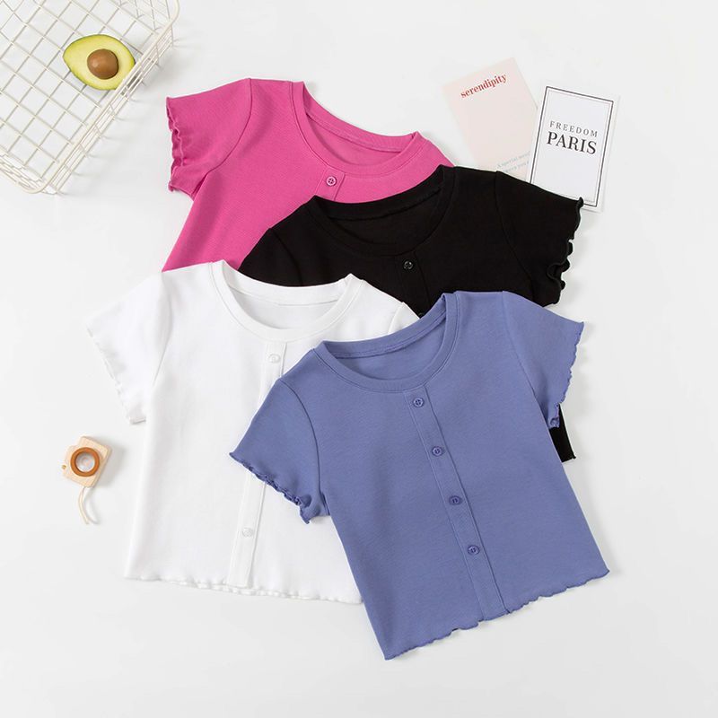 Z25030907女童薄款短袖T恤夏季新款兒童休閒寬鬆中小童純色短袖上衣潮