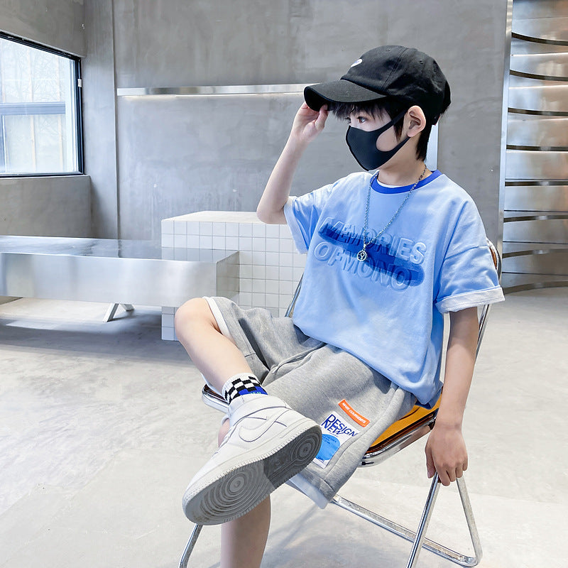 FC24040713童裝男童夏裝短袖個性套裝2024全新中大童運動兒童夏季薄款兩件套(9-12天到貨)