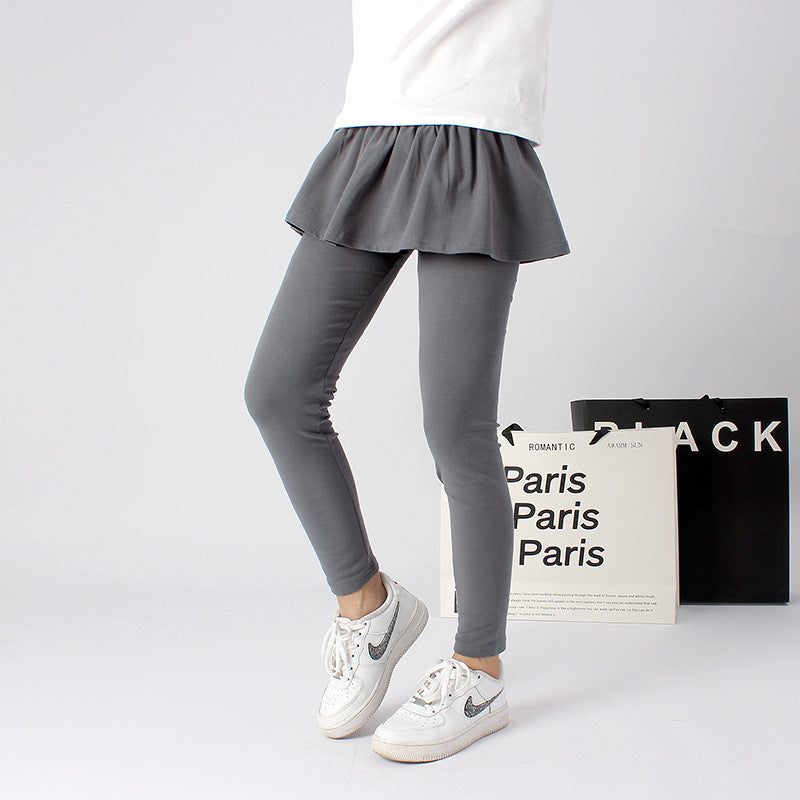 FI25101413童褲秋季韓版新款兒童緊身褲中大童純色緊身褲裙子褲女童褲子批發