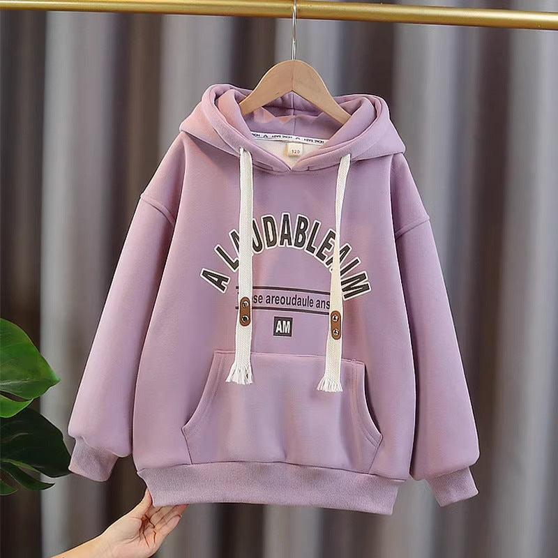 Z25010132衛衣秋冬新款2024女童加絨連帽中大童女孩保暖一體絨時尚裙上衣