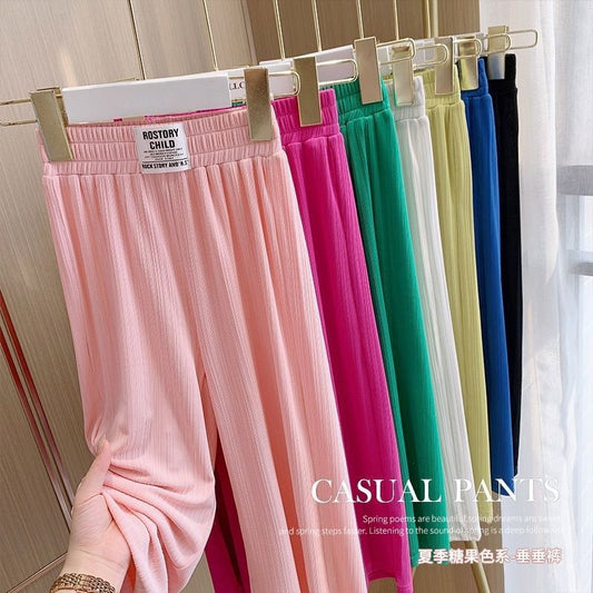Z25030912女童闊腿褲洋氣夏季薄款女孩冰絲垂垂褲中大童時髦直筒褲子女寶寶