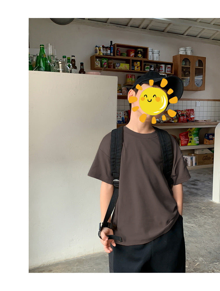 Z25030409含棉純色童裝男女短袖t恤衫夏季幼稚園班服兒童寶寶半袖上衣批發