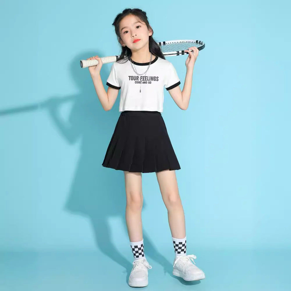 Z25033113女童網球裙夏季中大兒童黑色百褶裙夏安女孩運動短裙薄