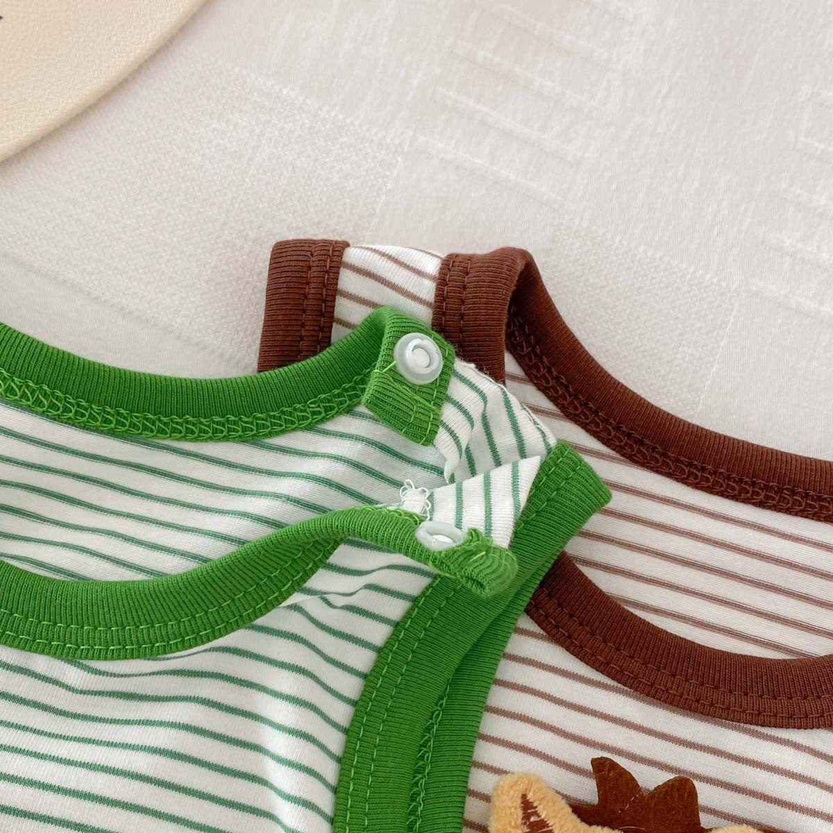 G25051414夏裝新款嬰兒條紋立體卡通背心哈衣男女寶寶薄款休閒裝爬爬服