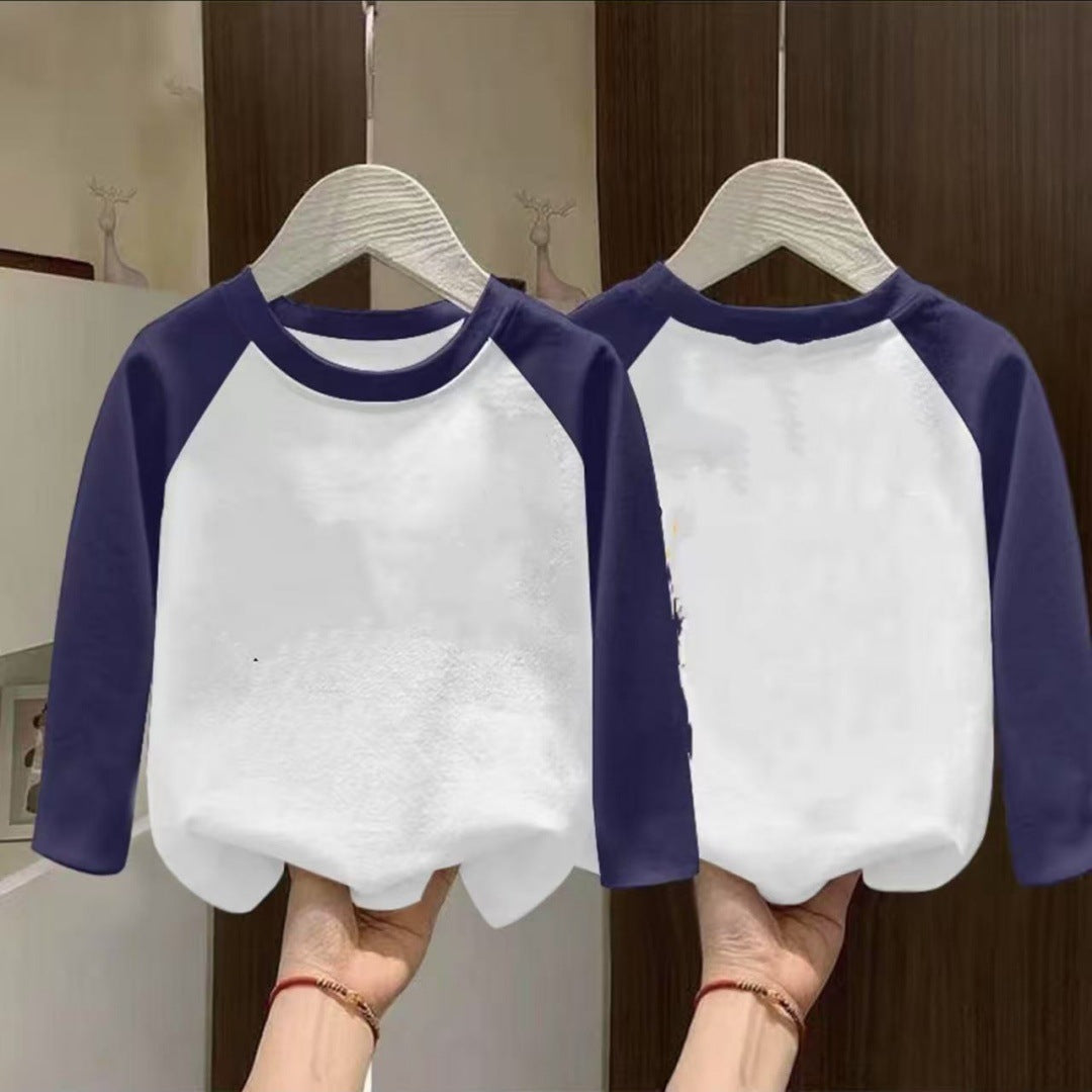 CE26090502兒童秋裝男童長袖T恤女童撞色打底衫寶寶純棉插肩袖上衣休閒童裝