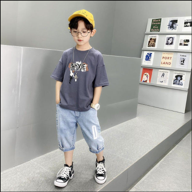 F23050206男童夏裝套裝2023新款夏季短袖兩件套衣服帥氣韓版潮-中大童