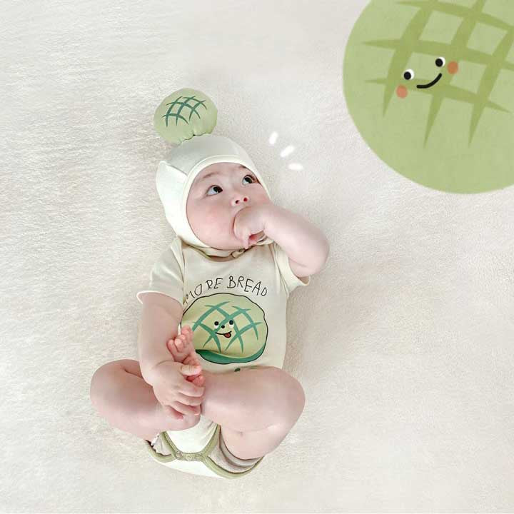 K23062912夏季新款菠蘿包印花造型哈衣ins款韓版寶寶包屁衣嬰兒連體衣 (2件起批,可混K開頭的)